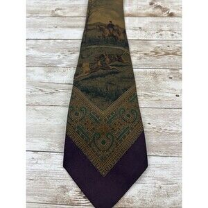 Vintage Polo Ralph Lauren Silk Neck Tie Horse Equestrian Dog Hunting Scene